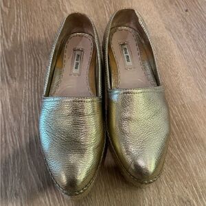 Authentic MIU MIU leather gold platform espadrilles size 37.5